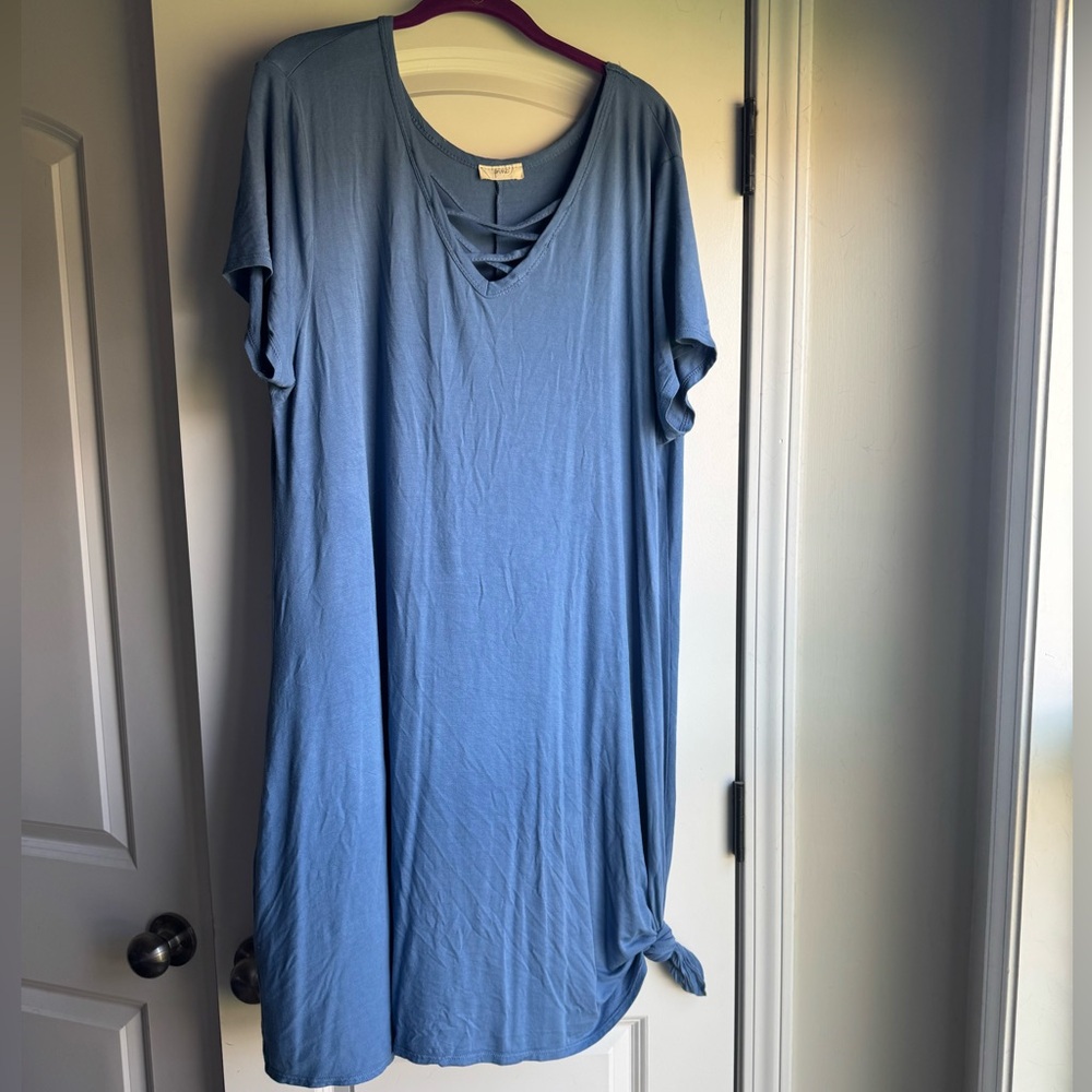 Pinc Blue Dress with Short Sleeves and Relaxed Fit
